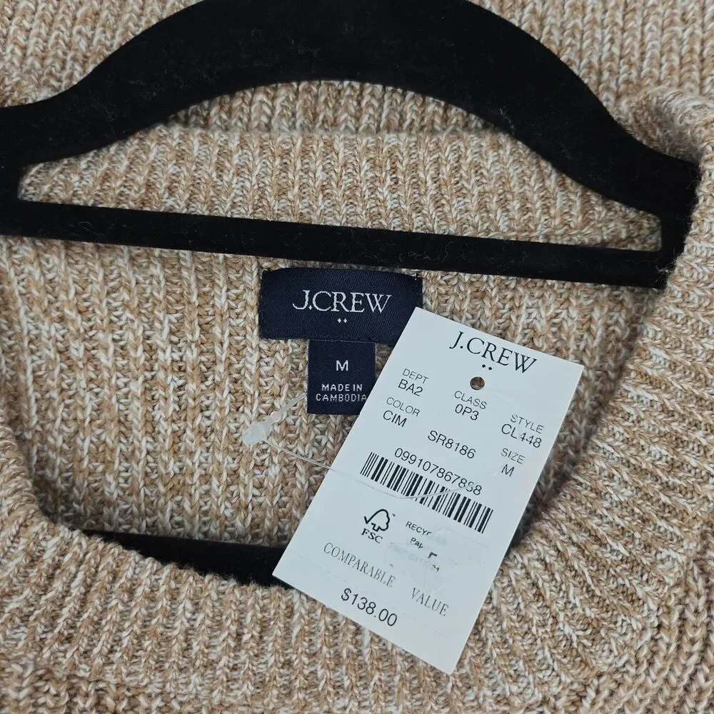 J.Crew Men's Crewneck Sweater M Heather Brown Viscose Modal Textured Raglan NWT